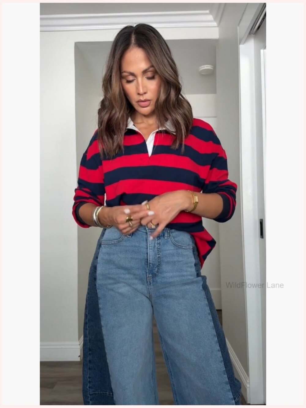Oversized Striped Polo Shirt Long Sleeve Casual Rugby Sweatshirt Y2K Top - Picture 5 of 7